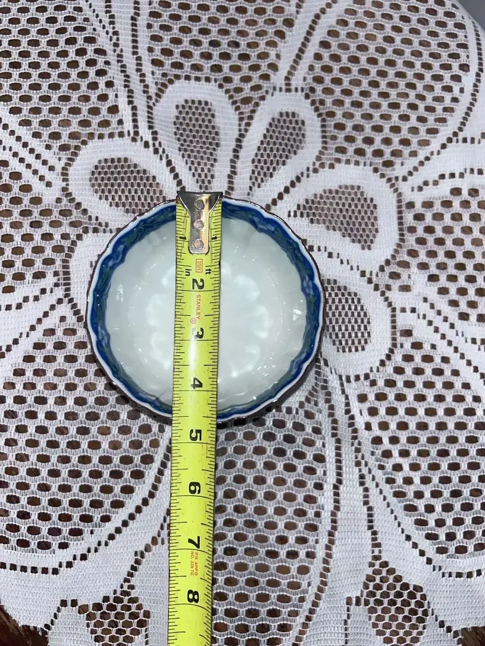 Vintage Japanese Arita Ware Floral Porcelain Tea Bowl with Scalloped Rim